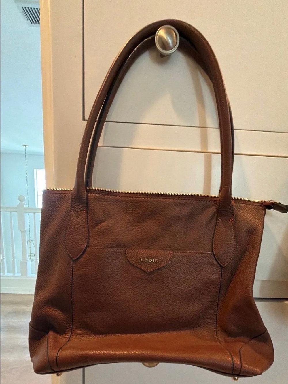 Lodis Chestnut Brown Pebbled Leather Tote